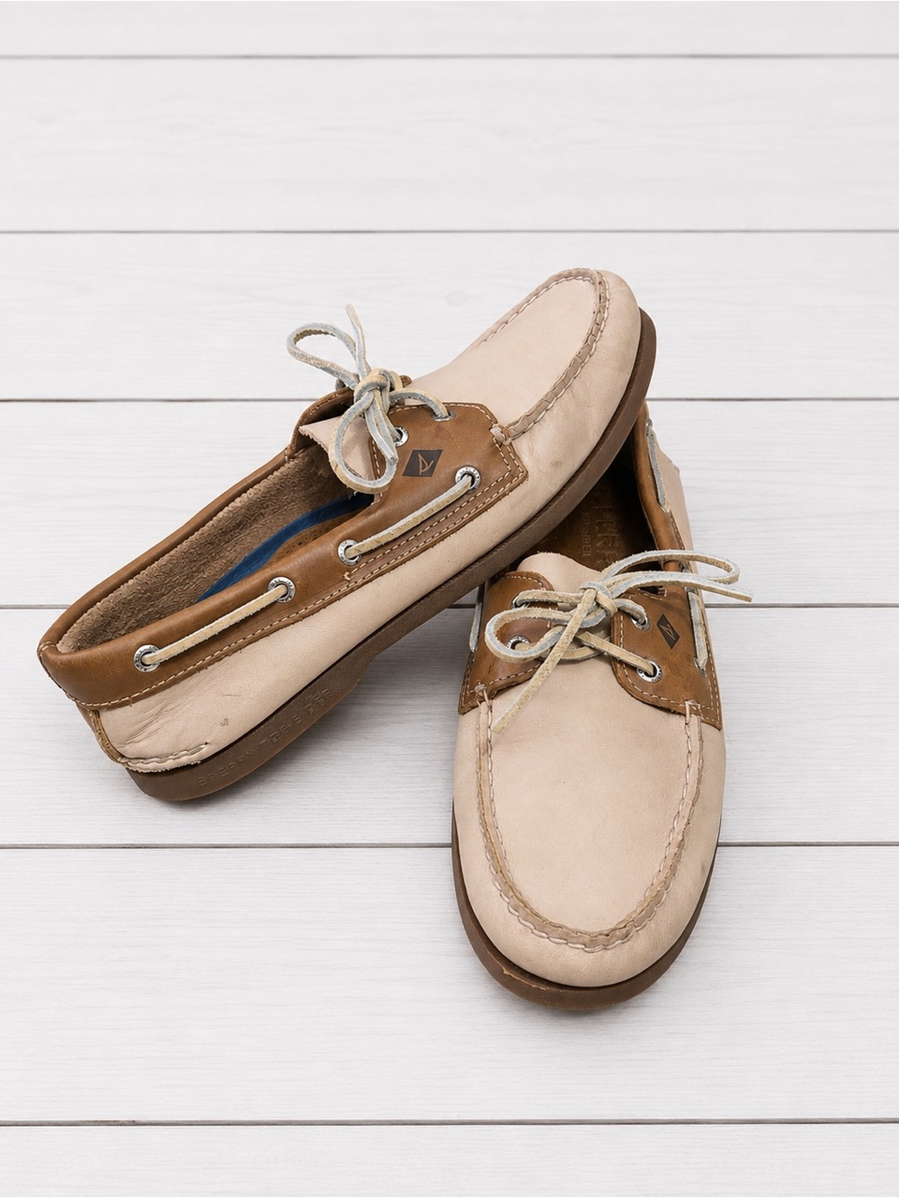 Sperry Two-Tone Beige and Brown Boat Shoes
